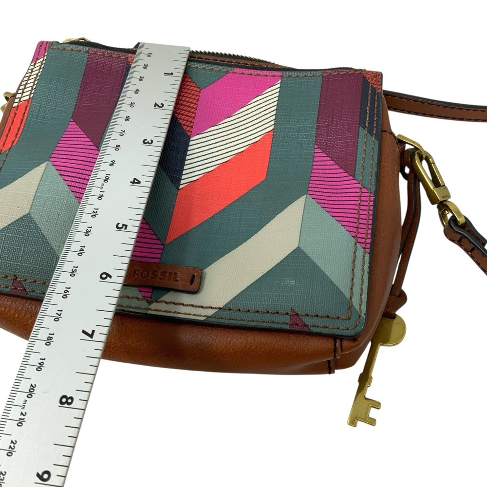 Fossil Crossbody Leather Trim Coated Canvas Chevron Campbell Purse Organize‎ - Picture 15 of 16